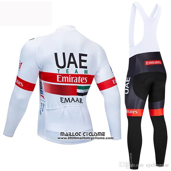 2019 Maillot Ciclismo UCI Mondo Champion UAE Blanc Rouge Manches Longues et Cuissard